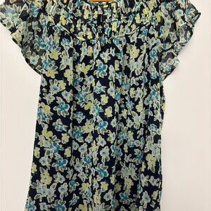 LOFT Blue and Green Floral Blouse